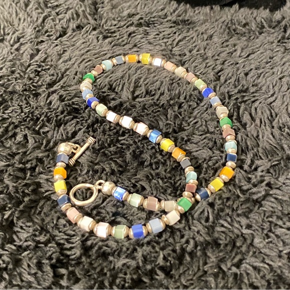 Sterling Silver and Multi-Colored  Cat's Eye Beaded Short Necklace - Picture 4 of 10